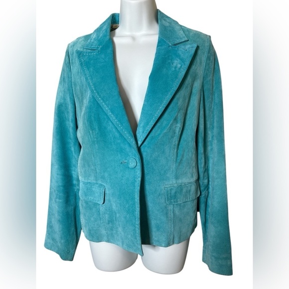 KAREN KANE Blue Suede Leather Blazer Jacket Women’s Medium - Picture 2 of 15